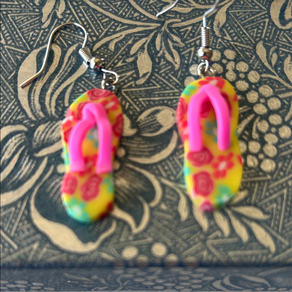 Floral Flip-Flop Earrings - Pink and Yellow